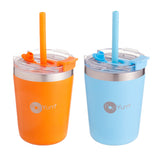 Set de 2 Vasos Térmicos Infantiles de Acero Inoxidable con Tapa y Popote  9oz / 260ml  Naranja y Azul