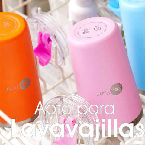 Set de 2 Vasos Térmicos Infantiles de Acero Inoxidable con Tapa y Popote  9oz / 260ml  Rosa y Verde