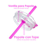 Set de 2 Vasos Térmicos Infantiles de Acero Inoxidable con Tapa y Popote  9oz / 260ml  Rosa y Verde