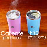 Set de 2 Vasos Térmicos Infantiles de Acero Inoxidable con Tapa y Popote  9oz / 260ml  Rosa y Verde