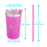 Set de 2 Vasos Térmicos de Acero Inoxidable con Tapa y Popote  13oz / 380ml  Rosa y Morado