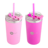 Set de 2 Vasos Térmicos de Acero Inoxidable con Tapa y Popote  13oz / 380ml  Rosa y Morado