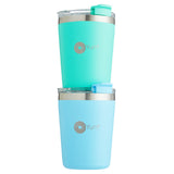 Set de 2 Vasos Térmicos Infantiles de Acero Inoxidable con Tapa y Popote  9oz / 260ml  Azul y Verde