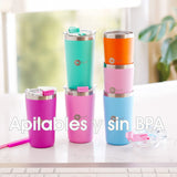 Set de 2 Vasos Térmicos Infantiles de Acero Inoxidable con Tapa y Popote  9oz / 260ml  Rosa y Azul
