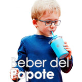 Set de 2 Vasos Térmicos Infantiles de Acero Inoxidable con Tapa y Popote  9oz / 260ml  Rosa y Azul