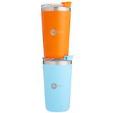 Set de 2 Vasos Térmicos de Acero Inoxidable con Tapa y Popote 13oz / 380ml Naranja y Azul