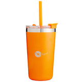 Set de 2 Vasos Térmicos de Acero Inoxidable con Tapa y Popote 13oz / 380ml Naranja y Azul