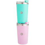 Set de 2 Vasos Térmicos de Acero Inoxidable con Tapa y Popote  13oz / 380ml Rosa y Verde