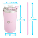 Set de 2 Vasos Térmicos de Acero Inoxidable con Tapa y Popote  13oz / 380ml Rosa y Verde