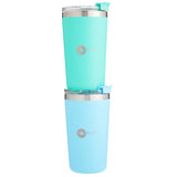 Set de 2 Vasos Térmicos de Acero Inoxidable con Tapa y Popote 13oz / 2380 ml Azul y Verde PopYum