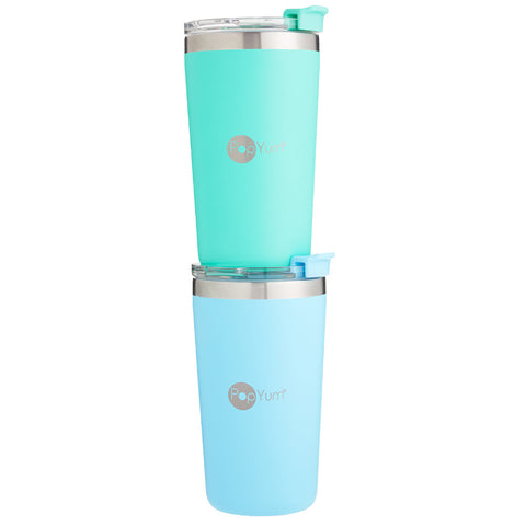 Set de 2 Vasos Térmicos de Acero Inoxidable con Tapa y Popote 13oz / 2380 ml Azul y Verde PopYum