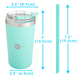 Set de 2 Vasos Térmicos de Acero Inoxidable con Tapa y Popote 13oz / 2380 ml Azul y Verde PopYum