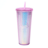 Vaso Texturizado con Popote 710ml | 1 pieza | Diseño Aesthetic de Tachuelas con Variedad de Colores | Con Tapa de Rosca | Reutilizable y Doble Pared | Agarre firme | Apto para Escuela, Gym, Picnic, Trabajo