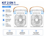 Kit 2 Ventiladores Enfriadores Portátiles USB 4 en 1 con Humidificador y Luz LED