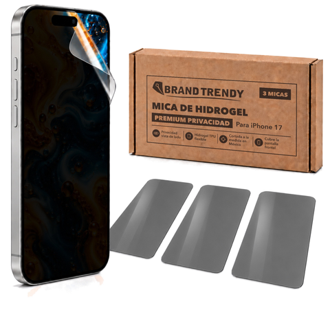 Brandtrendy Mica Hidrogel Apple iPhone 17 Premium HD Privacidad 3 piezas