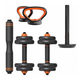 Kit Brandtrendy de Mancuernas 6 en 1 Ajustables 10 kg, Convertible en Pesas Rusas y Barra, con Discos de Diferentes Pesos, Agarraderas Push-Up y Base Compacta para Entrenamiento en Casa y Gimnasio. 