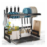 Escurridor Brandtrendy de Cocina 1 Nivel 65 cm, Multifuncional de Acero Inoxidable, con Bandejas Rack y Ganchos Móviles para Platos, Vasos y Utensilios. Fácil de Instalar, Ideal para Mantener tu Cocina Ordenada 