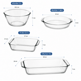 Juego de 4 Piezas de Vidrio para Hornear Premium con Tazon y Bandejas, Moldes Rectangulares y Redondo, Resistente al Calor, Apto para Horno, Microondas, Congelador y Lavavajillas