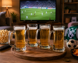 Juego de 4 Tarros de Vidrio para Cerveza 444 ml con Asa Ergonómica, Libres de Plomo, Vasos Cerveceros Transparentes Resistentes para Cerveza, Refrescos, Cócteles, Agua y Bebidas Frías