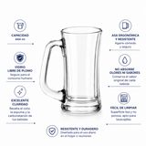 Juego de 4 Tarros de Vidrio para Cerveza 444 ml con Asa Ergonómica, Libres de Plomo, Vasos Cerveceros Transparentes Resistentes para Cerveza, Refrescos, Cócteles, Agua y Bebidas Frías