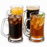 Juego de 4 Tarros de Vidrio para Cerveza 444 ml con Asa Ergonómica, Libres de Plomo, Vasos Cerveceros Transparentes Resistentes para Cerveza, Refrescos, Cócteles, Agua y Bebidas Frías