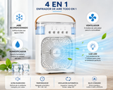 Mini Ventilador Portátil USB 4 en 1 Enfriador con Tanque 600 ml y Luz LED