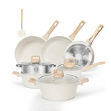 Batería de Cocina Brandtrendy de Granito Blanco Antiadherente 10 piezas | Set de Ollas, Sartenes y Tapas para Cocinar | Libre de PFOA | Apto para cocina de inducción | Fácil de limpiar