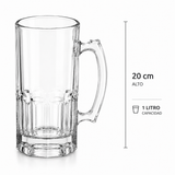 Set de 2 Tarros Cerveceros de Vidrio 1 Litro con Asa Ergonómica, Vasos para Cerveza Transparentes de 1000 ml, Jarras Cerveceras Resistentes Aptas para Lavavajillas, Ideales para Micheladas, Refrescos y Bebidas Frías