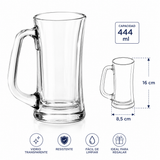 Juego de 4 Tarros de Vidrio para Cerveza 444 ml con Asa Ergonómica, Libres de Plomo, Vasos Cerveceros Transparentes Resistentes para Cerveza, Refrescos, Cócteles, Agua y Bebidas Frías