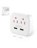 Multicontacto USB y CA con 2 puertos USB y 2 enchufes de corriente | Modelo L03 | Diseño compacto y portátil ideal para hogar, oficina y viajes. Protección contra sobrecarga y carcasa anti incendios para mayor seguridad