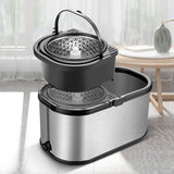 Kit para Limpieza Bradntrendy con Cubeta Color Plata, Mango Extensible y 3 Repuestos de Microfibra | Cabezal 360°, Sistema Manos Libres, Tapón de Drenado y Limpieza Profunda