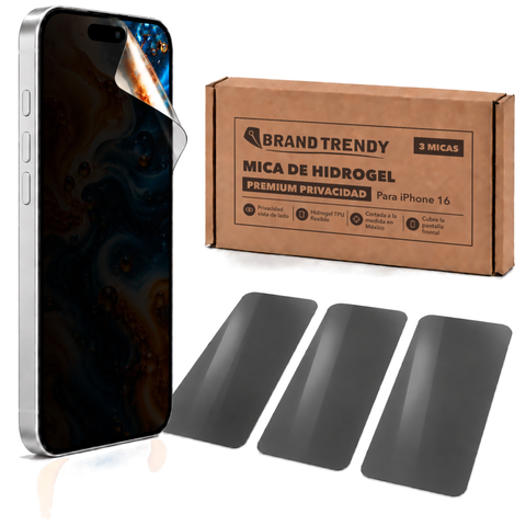Brandtrendy Mica Hidrogel Apple iPhone 16 Premium HD Privacidad 3 piezas