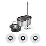 Kit para Limpieza Bradntrendy con Cubeta Color Plata, Mango Extensible y 3 Repuestos de Microfibra | Cabezal 360°, Sistema Manos Libres, Tapón de Drenado y Limpieza Profunda