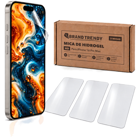 Brandtrendy Mica Hidrogel Apple iPhone 16 Pro Max Normal HD 3 piezas