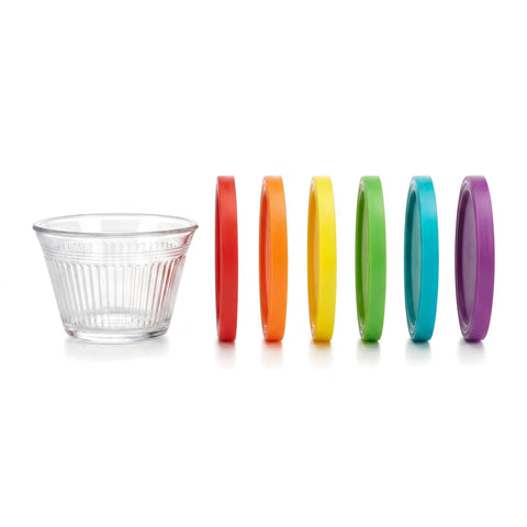 Juego de 6 Flaneras de Vidrio con Tapas de Colores
