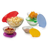 Juego de 5 Tazones de Vidrio con Tapas de Colores