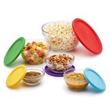 Juego de 5 Tazones de Vidrio con Tapas de Colores