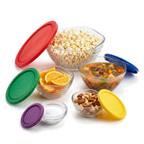 Juego de 5 Tazones de Vidrio con Tapas de Colores