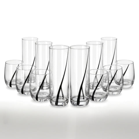 Juego de 12 Vasos de Vidrio Black Swirl