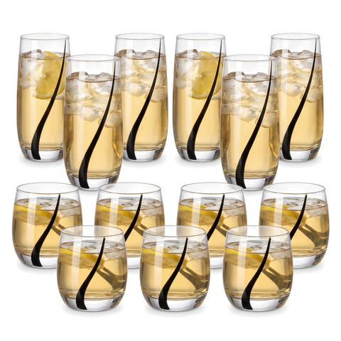Juego de 12 Vasos de Vidrio Black Swirl
