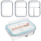 Juego de 3 recipientes de vidrio meel prep lunche box Tupper 3 piezas de vidrio con compartimiento para cubiertos Resistente a frio y calor ideal para comidas balanceadas