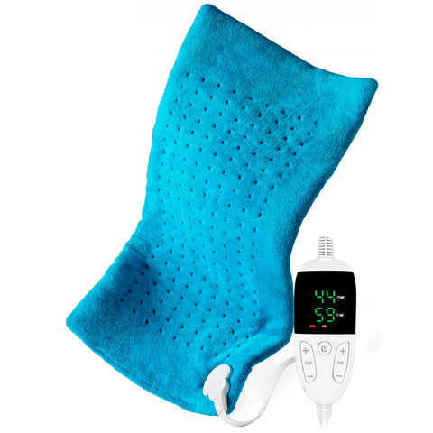 Manta de calefacción eléctrica terapia con calor rápido apagado autom?tico, calor h?medo/seco Boncare 4 ajustes de calor para cuello, hombros, dolor de espalda, funda lavable a máquina (Azul)