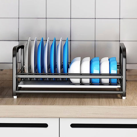 Escurridor de Platos de Acero Inoxidable | Organizador Compacto para Cocina, con Bandeja Anti Goteo y Ganchos Removibles | Fácil de Instalar y Resistente al Agua